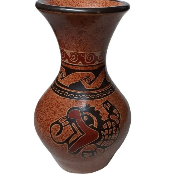 Atisan Costa Rican Pottery Signed Vase Hour Glass Speckled 6" Latin America - Picture 2 of 6